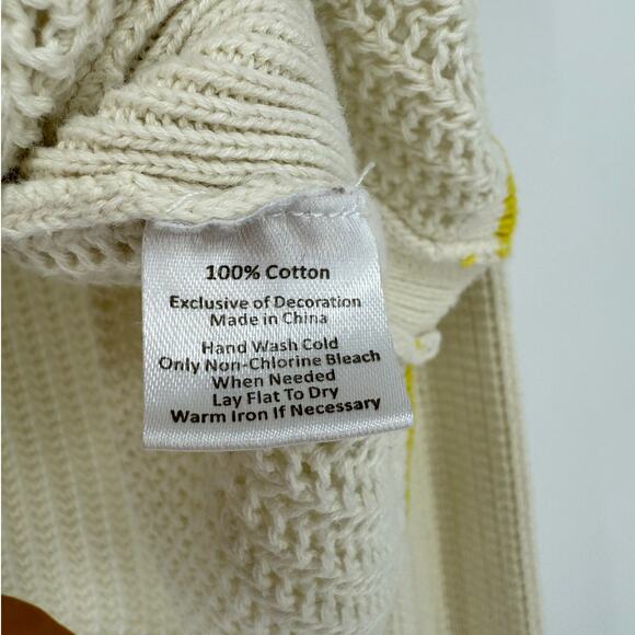 Clare V Sweater Raglan Open Weave Knit 100% Cotton Cream Neon Size Large L - Picture 6 of 9
